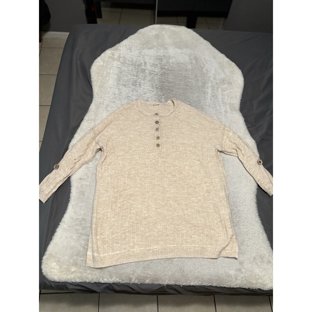 Free People Intimately Around The Clock Henley Sweater Oarmeal Ribbed Pullover‎